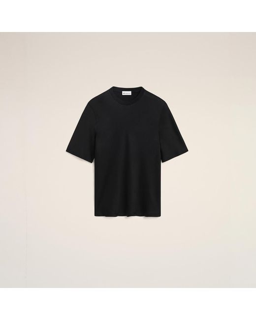 AMI Black Satin Short Sleeves Rib Detail T-Shirt