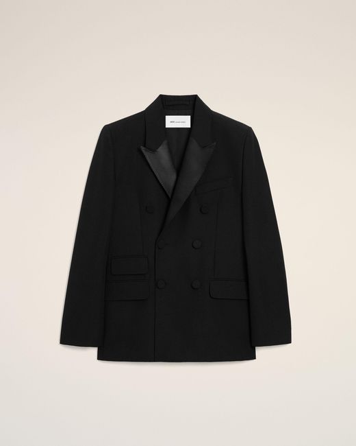 AMI Black New Wool Double Breasted Straight Smocking Jacket for men