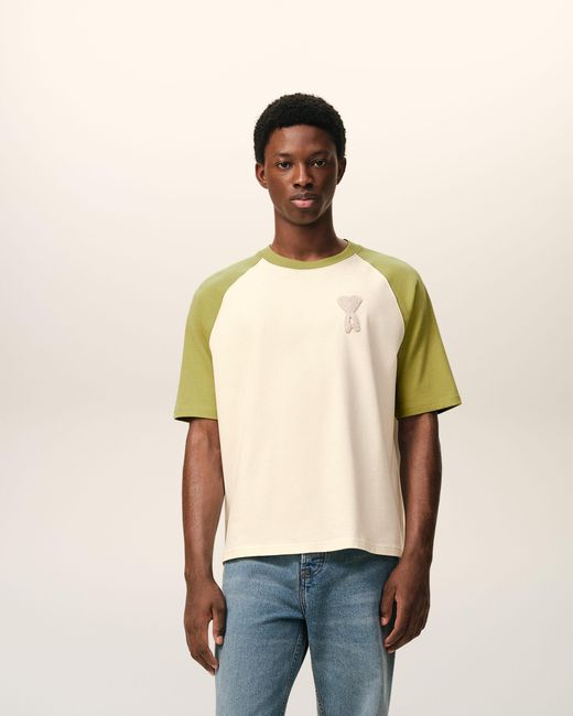 AMI Natural And Cotton Ami De Coeur Knitted Patch T-Shirt