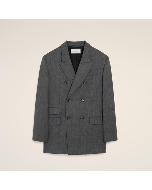 AMI Gray Double Breasted Wool Blazer for men