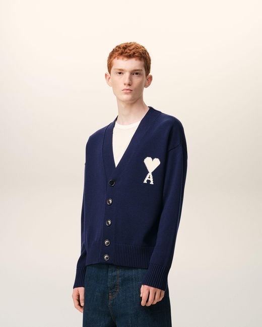 AMI Blue Wool Ami De Coeur Cardigan