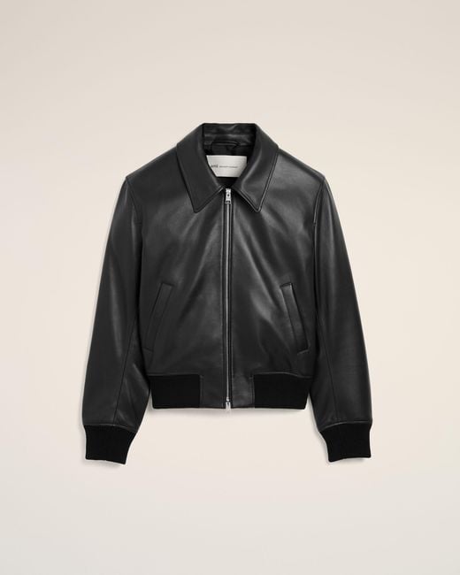 AMI Black Lamb Leather Zipped Jacket for men