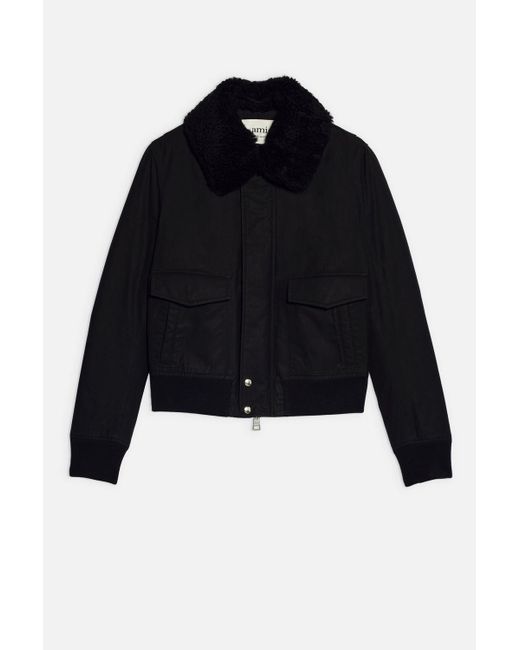 Ami Paris Shearling Collar Short Jacket in Black for Men | Lyst