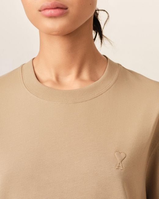 AMI Natural Cotton T-Shirt With Embossed Ami De Coeur