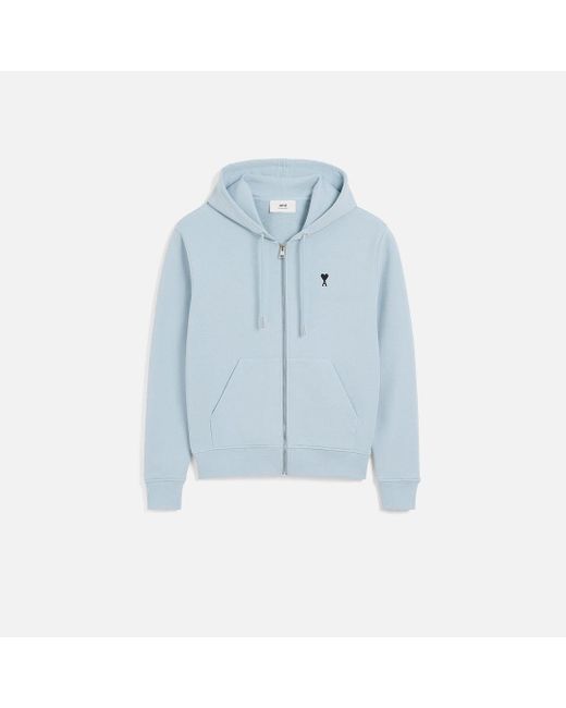 AMI Blue Cotton Zipped Ami De Coeur Hoodie for men