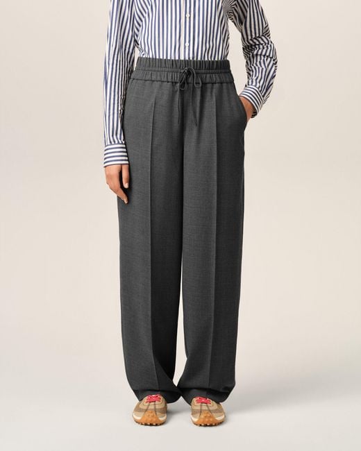 AMI Gray Elasticated-Waist Wool Trousers