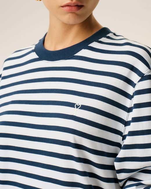 AMI Blue Cotton Long Sleeves Mariniere Ami De Coeur T-Shirt