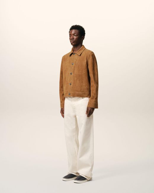 AMI Brown Goat Leather Ami De Coeur Buttoned Jacket for men