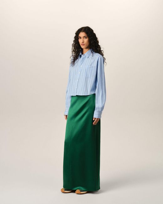 AMI Blue Striped Cotton Cropped Shirt