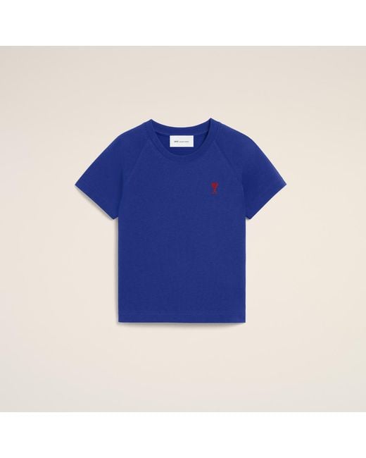 AMI Blue Cotton T-Shirt With Ami De Coeur