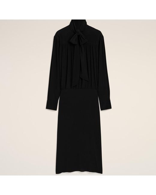 AMI Black Midi Lavalliere Silk-Blend Dress