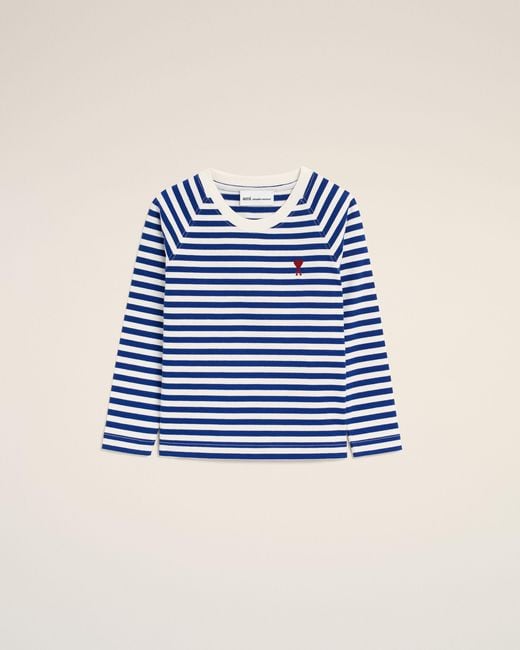 AMI Blue And Mariniere Cotton T-Shirt With Ami De Coeur