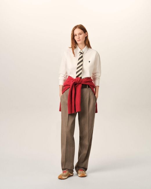 AMI Natural Striped Wool Two-Pleats Trousers