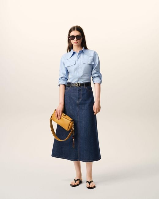 AMI Blue Cotton Long Skirt