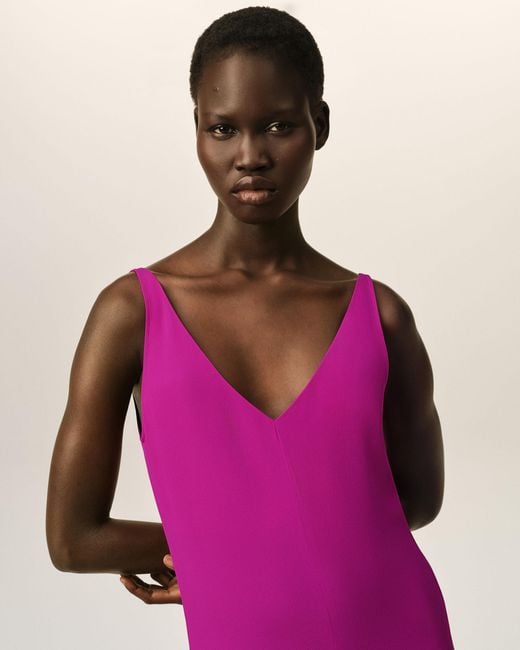 AMI Pink Long Silk-Blend Godet Dress