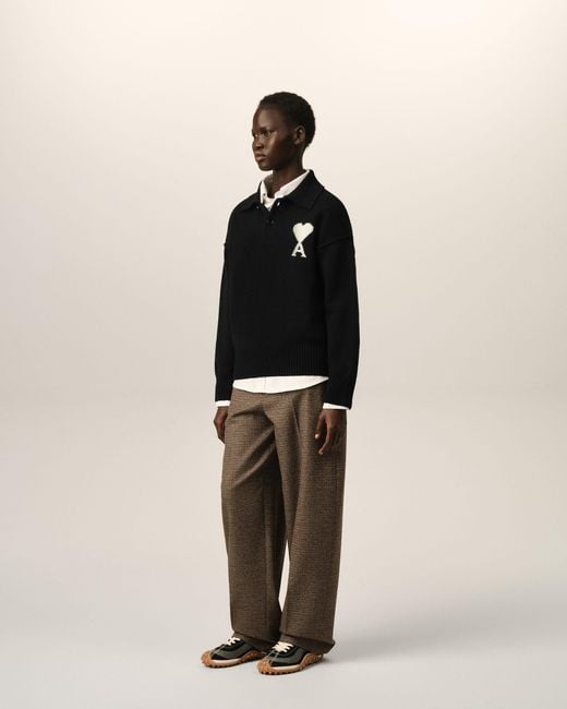 AMI Black Wool Polo With Ami De Coeur