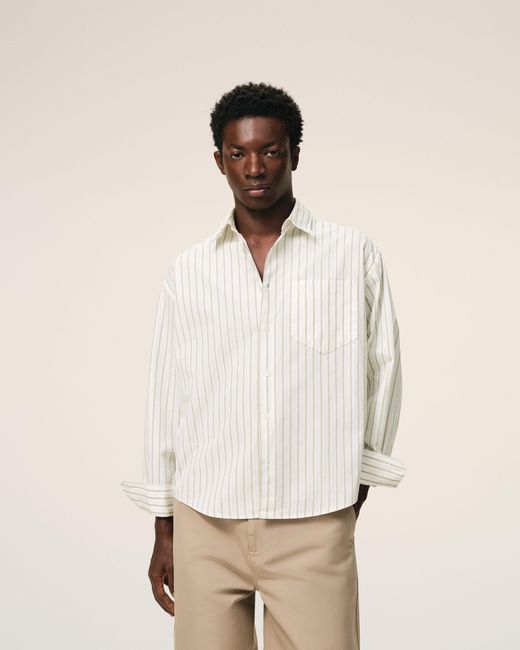 AMI Natural Striped Cotton Ami De Coeur Boxy Shirt