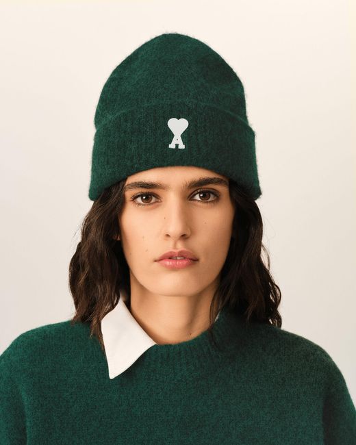 AMI Green Alpaca Beanie With Ami De Coeur