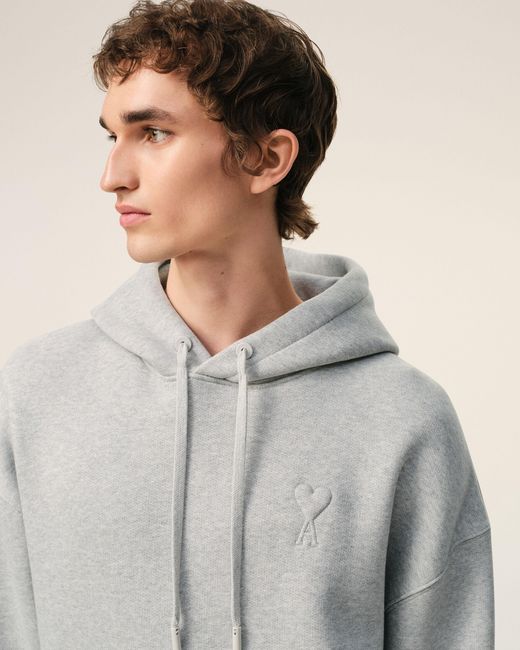 AMI Gray Cotton Embossed Ami De Coeur Hoodie