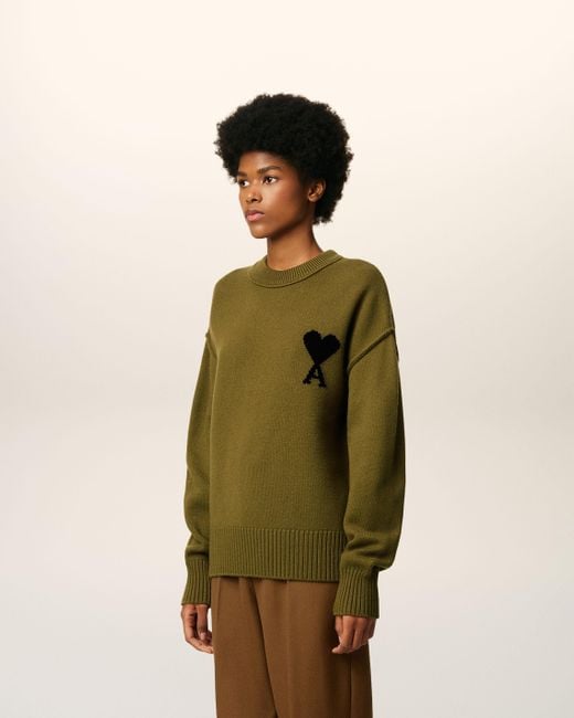 AMI Green Wool Ami De Coeur Crewneck Sweater