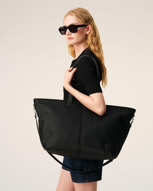 AMI Black Nylon Marcel Small Shopping Bag