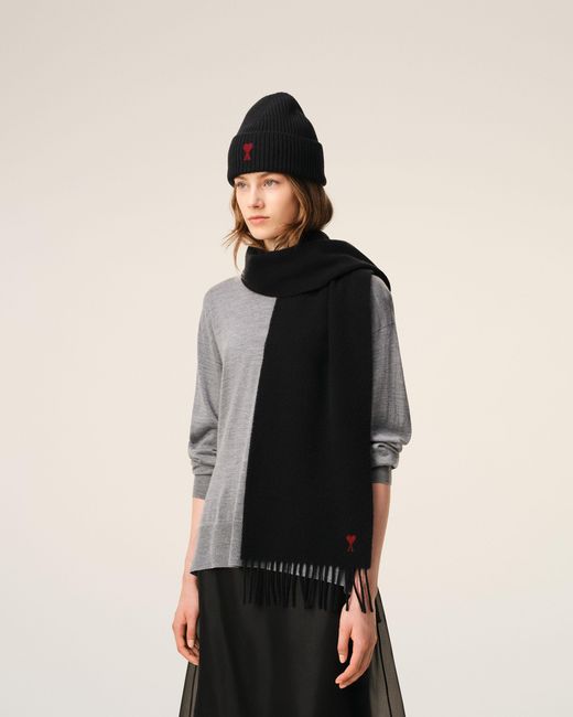 AMI Black Wool Scarf With Ami De Coeur