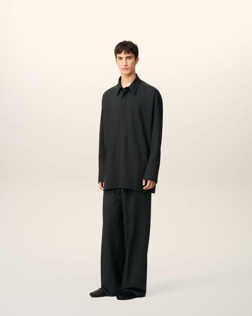 AMI Blue Wool Long Oversized Shirt for men