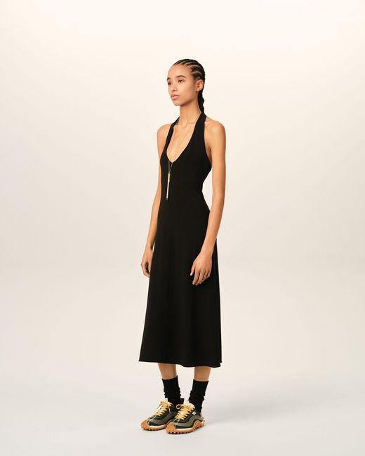 AMI Black Backless Midi Jersey Dress