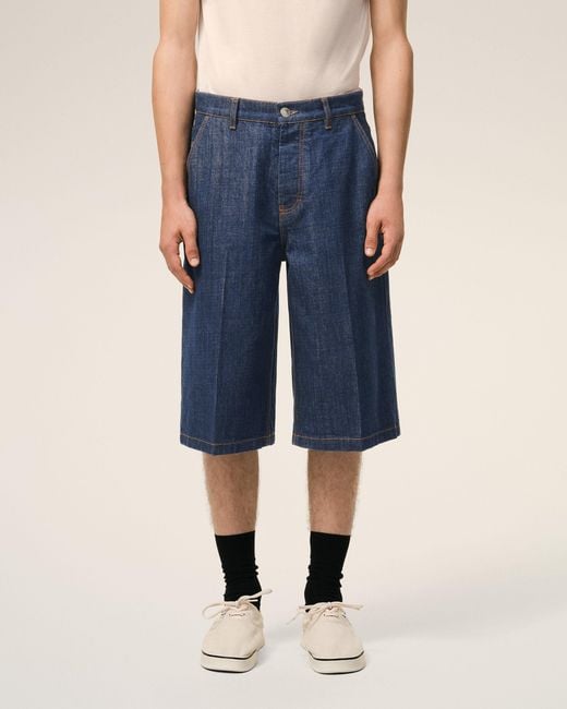 AMI Blue Cotton Loose Bermuda Shorts for men