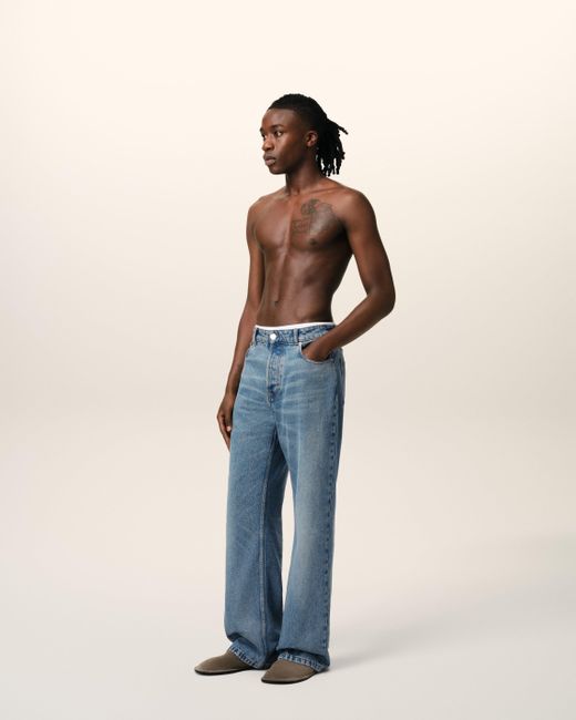 AMI Blue Cotton Large Fit Jeans for men