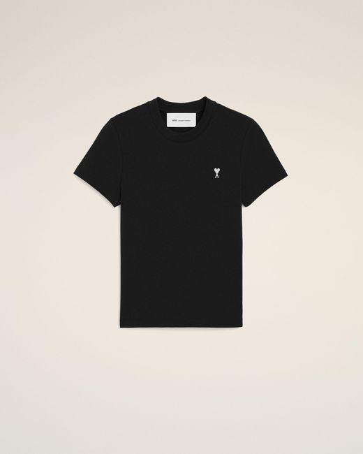AMI Black Cotton Ami De Coeur Cropped T-Shirt