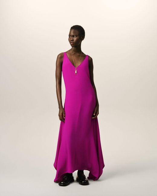 AMI Pink Long Silk-Blend Godet Dress