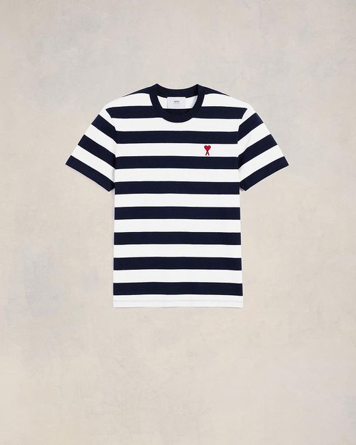 AMI Blue Striped Ami De Coeur T-Shirt