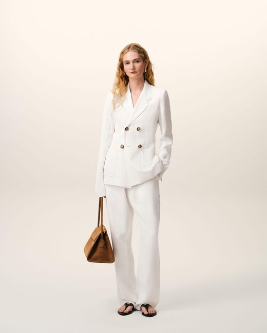 AMI Natural Linen Double Breasted Bar Jacket