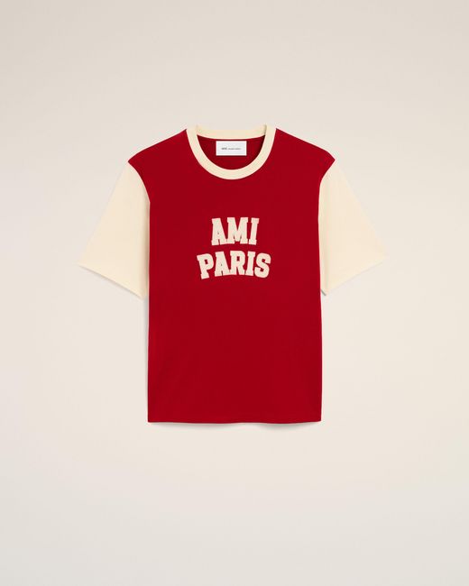 AMI Red Cotton T-Shirt With Embroidery