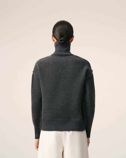 AMI Black Funell Neck Wool Sweater With Ami De Coeur