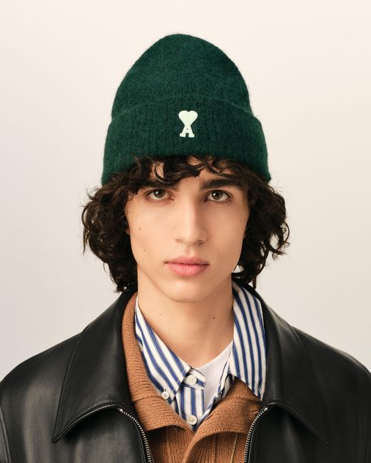 AMI Green Alpaca Beanie With Ami De Coeur