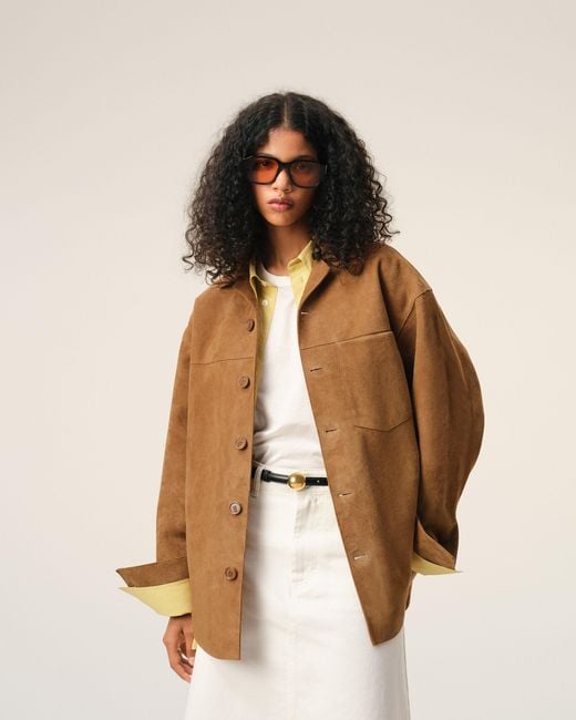 AMI Natural Goat Leather Buttoned Overshirt