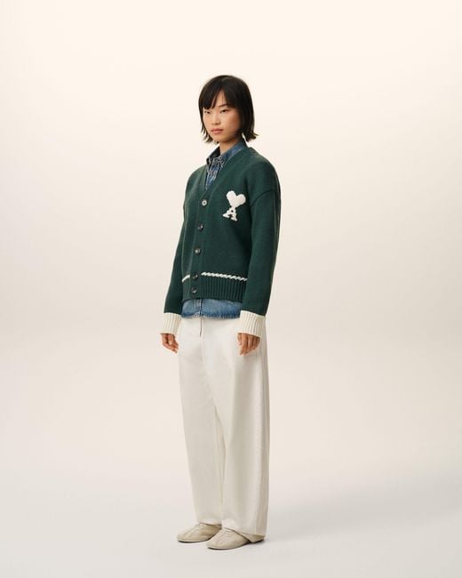 AMI Green Wool Ami De Coeur Cardigan