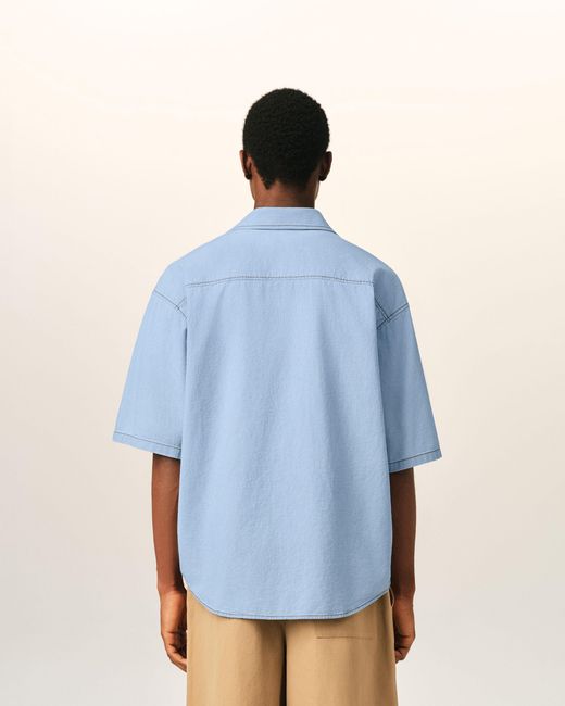 AMI Blue Boxy Cotton Short-Sleeve Shirt With Ami De Coeur for men