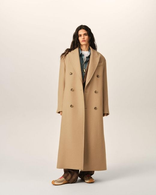 AMI Natural Long Double-Breasted Wool Coat