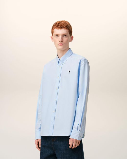 AMI Blue Cotton Shirt With Ami De Coeur for men