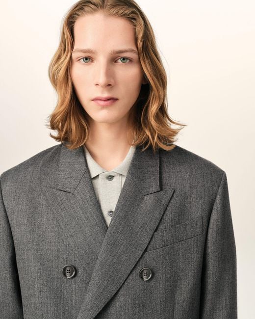 AMI Gray Double Breasted Wool Blazer for men