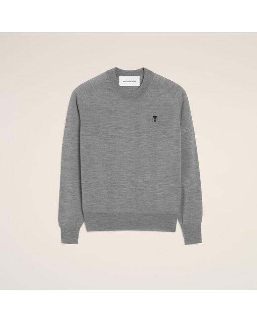 AMI Gray Wool Crewneck Ami De Coeur Sweater for men