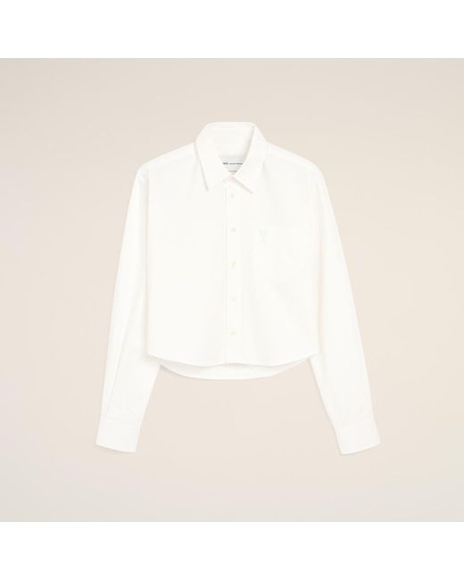 AMI Natural Cotton Cropped Shirt With Embossed Ami De Coeur