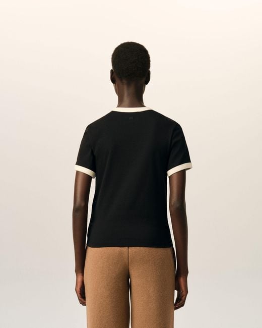 AMI Black Contrasted Cotton T-Shirt With Ami De Coeur