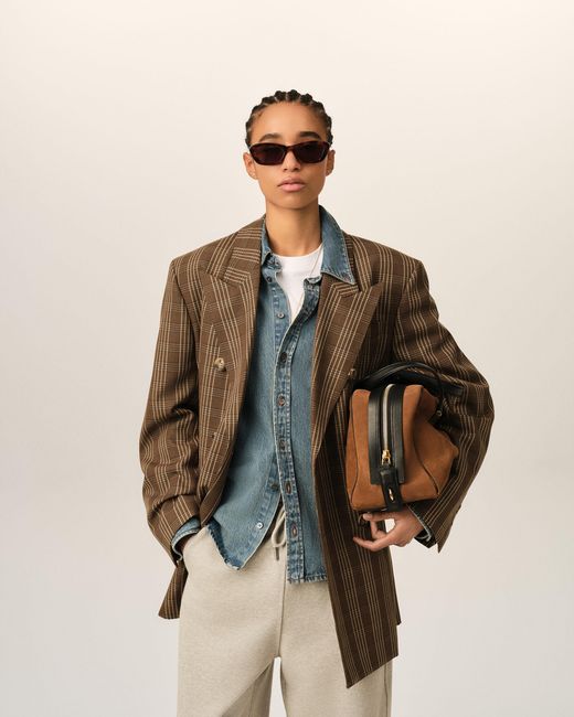 AMI Natural Double Breasted Checkered Wool Blazer