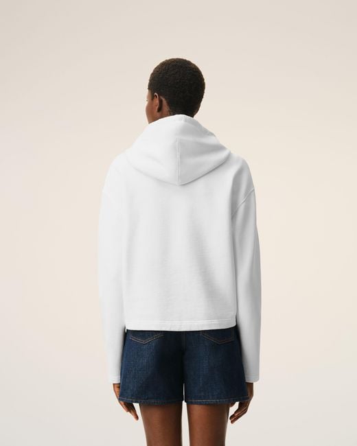 AMI Natural Cropped Cotton Hoodie With Ami De Coeur
