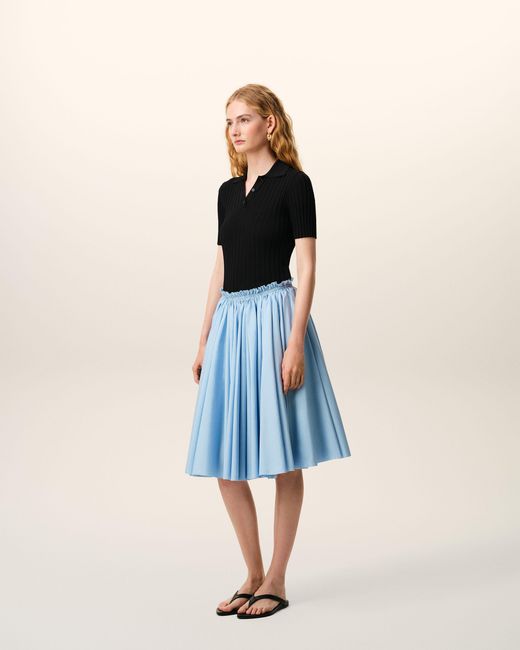 AMI Blue Cotton Midi Corolla Skirt