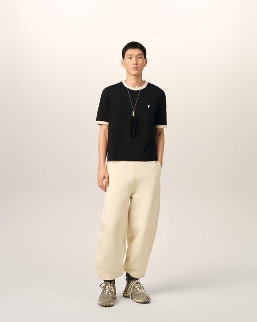 AMI Black Contrasted Cotton T-Shirt With Ami De Coeur for men